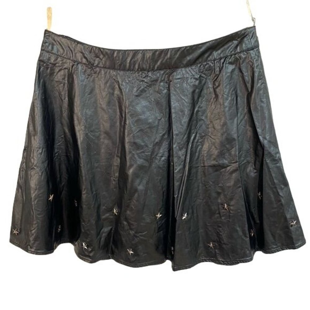 Sans Souci Star Studded Black Metal Vegan Leather Skirt Size L - Picture 12 of 12